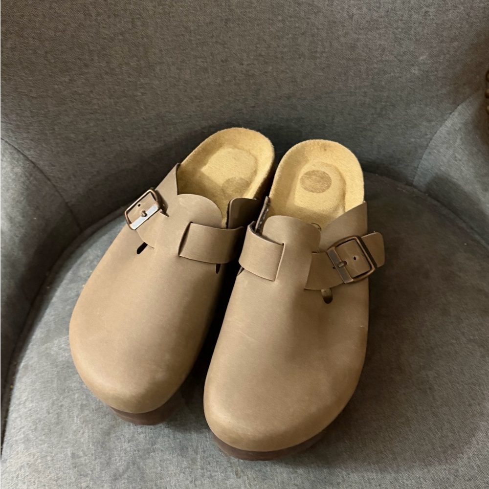 Tan Buckle Clogs new